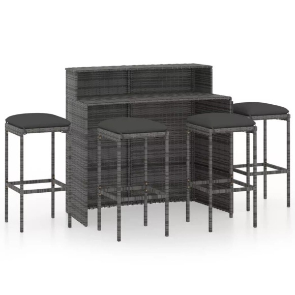 vidaXL 5-tlg. Gartenbar-Set mit Kissen Grau