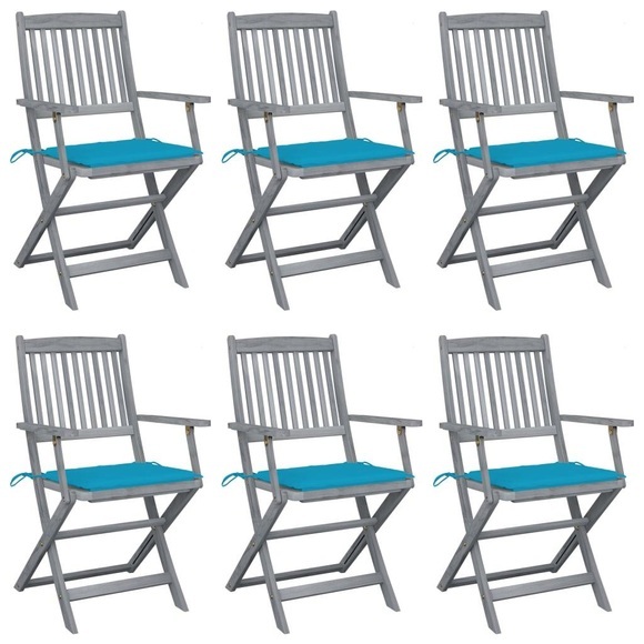 vidaXL Klappbare Gartenstühle 6 Stk. mit Sitzkissen Massivholz Akazie