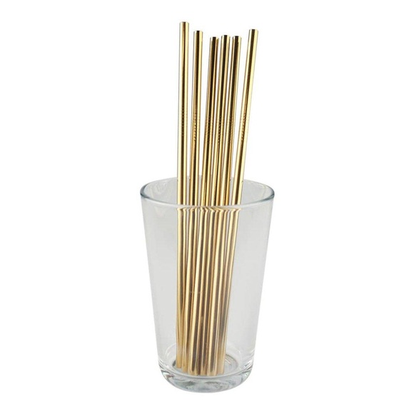 6x Gerade Trinkhalme Aus Metall - Gold Unisex ONE SIZE