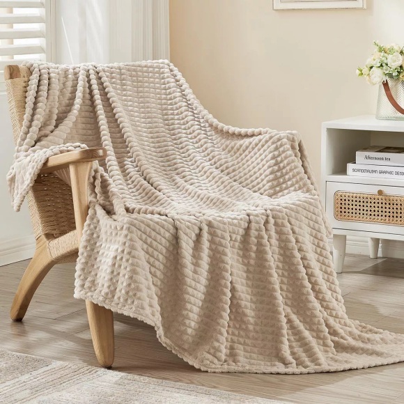 Alopini - Kuscheldecke flauschige Decke, Erlebnis-Fleecedecke, weiche und warme Wolldecke Wurfdecke, Decken für Sofa, Tagesdecke Couch, One Size, Beige