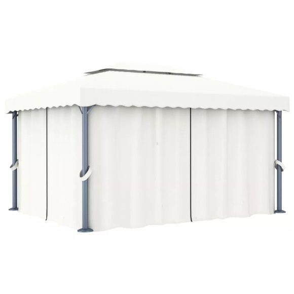 vidaXL Pavillon mit Vorhang 4x3 m Cremeweiß Aluminium