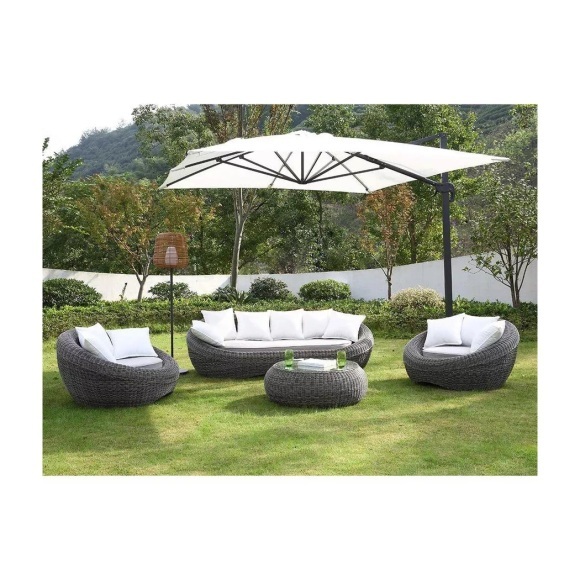 Garten Sitzgruppe Polyrattan: Sofa, 2 Sessel + Tisch - Grau - WHITEHEAVEN von MYLIA Garten Sitzgruppe Polyrattan: Sofa, 2 Sessel + Tisch - Grau - WHITEHEAVEN von MYLIA