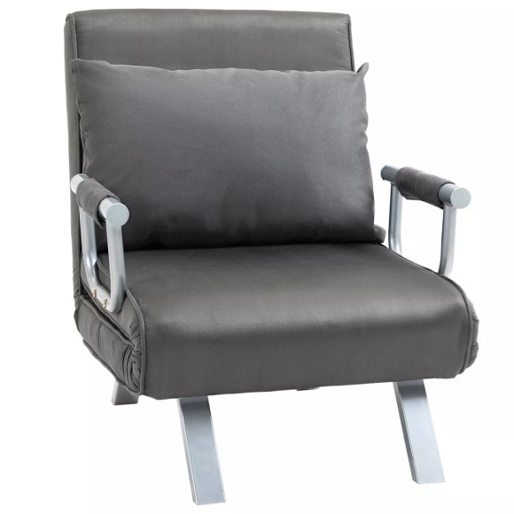Northio - Schlafsofa Mit Armlehne 65X69X80Cm 3-In-1 Schlafsessel, Gästebett, Klappmatratze, Chaiselongue, Kunstleder, Grau, One Size