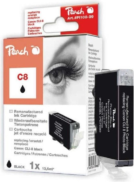 Peach Tintenpatrone foto schwarz kompatibel zu Canon CLI-8BK, 0620B001, 0620B029
