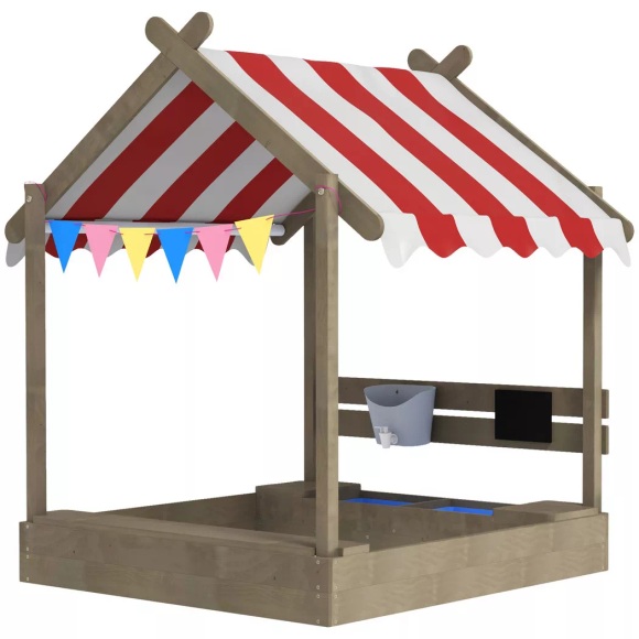 Northio - Sandkasten mit Dach, Sandkiste aus Holz Sitzplatz, Spielhaus, 124 x 116 146 cm Sandbox Tafel für 3-7 Jahre Kinder, Garten, Grau Aosom, 120cm