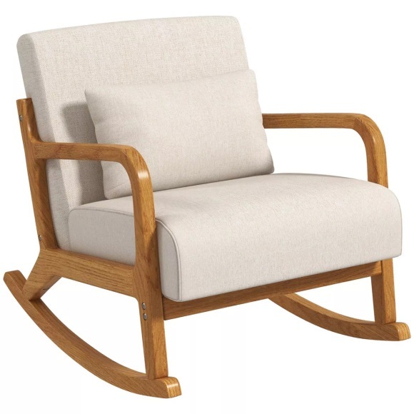 Northio - Schaukelsessel, Schaukelstuhl, Gepolsterter Schwingsessel mit Holzgestell, Armlehne, Relaxsessel, für Schlafzimmer, Wohnzimmer, Creme