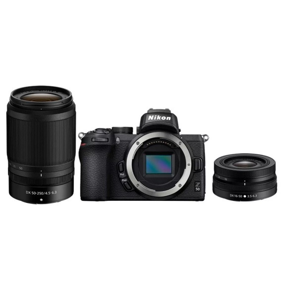 Nikon Z 50 Body + Nikkor Z DX 16-50 mm 1:3.5-6.3 VR + Nikkor Z DX 50-250 mm 1:4.5-6.3 VR - Systemkamera (Fotoauflösung: 20.9 MP) Schwarz