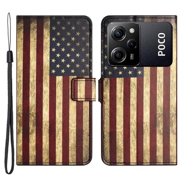 Xiaomi Poco X5 Pro - Leder Etui Hülle USA Amerika Flagge