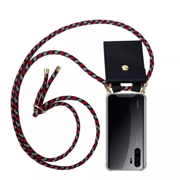 Cadorabo Handy Kette für Huawei P30 PRO in ROT BLAU GELB - Silikon Necklace Umhänge Hülle mit Gold Ringen, Kordel Band Schnur und abnehmbarem Etui ...