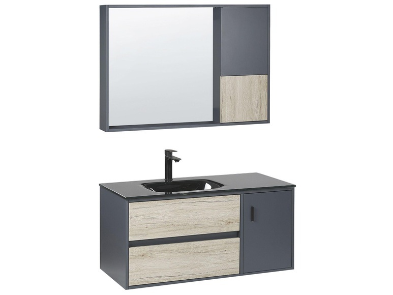 Beliani Badmöbel Set grau / heller Holzfarbton 100 cm TERUEL