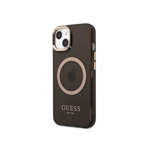 Guess - iPhone 14 MagSafe Hardcase Hülle Metal Outline (GUHMP14SHTCMK) - Schwarz / Gold