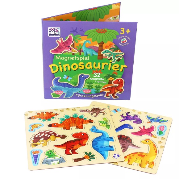 Activity-board - Magnetspiel Dinosaurier 32 Magnete motorisches Kinderspielzeug mit großem Spielfeld für die Beschäftigung während der Fahrt Magnetbuch, One Size, Multicolor