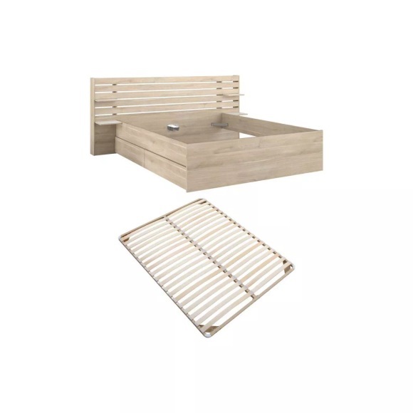 Vente-unique - Bett mit Stauraum - 180 x 200 cm - Holzfarben + Lattenrost - TENALIA, 180x200 cm, Beige