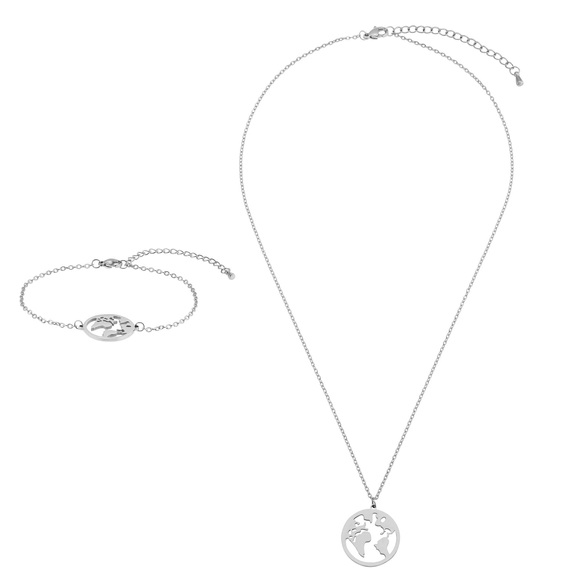 Set Weltkarte Silberfarbend Damen Silber ONE SIZE