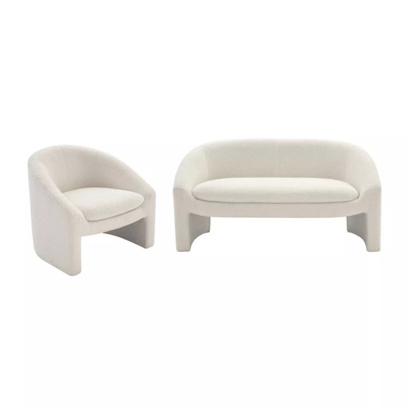 Vente-unique - Sofa 2-Sitzer & Sessel - Bouclé-Stoff - Weiß - OSSANA, One Size, Weiss