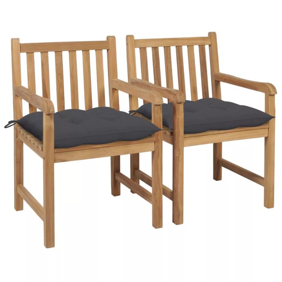 vidaXL Gartenstühle 2 Stk. mit Anthrazit Kissen Massivholz Teak