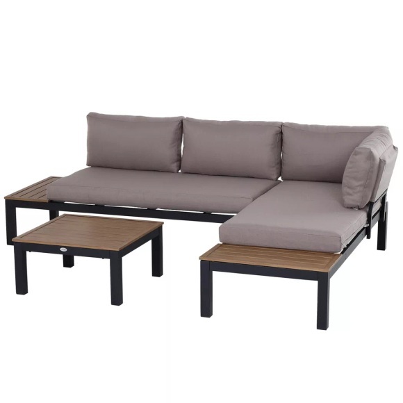Northio - 3-Teiliges Gartenmöbel-Set Mit Beistelltisch, Sofa Mit Kissen, Outdoor, Aluminium, 164 X 74 X 69 Cm, 165 x 68 cm