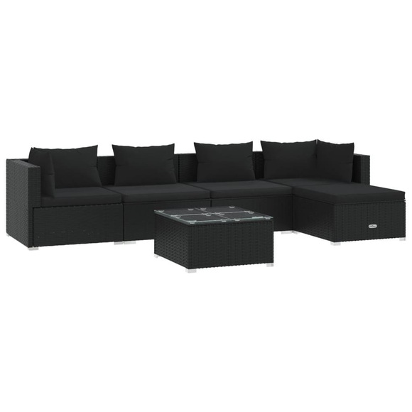 vidaXL 6-tlg. Garten-Lounge-Set mit Kissen Poly Rattan Schwarz