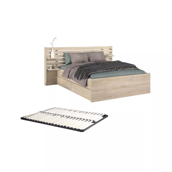 Bett mit Stauraum + Lattenrost - 140 x 190 cm - Holzfarben - TENALIA Bett mit Stauraum + Lattenrost - 140 x 190 cm - Holzfarben - TENALIA