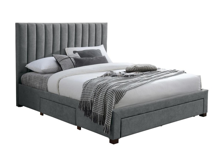 Bett mit 3 Schubladen - 140 x 200 cm - Stoff - Grau - LIAKO Bett mit 3 Schubladen - 140 x 200 cm - Stoff - Grau - LIAKO
