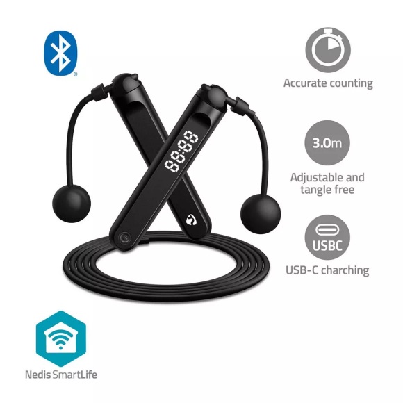 Smartlife Outdoor-sport | Springseil | Bluetooth | Dual-hall-sensor | Led-anzeige | Pvc | 3,00 M | Schnurlose Bälle / Kordelzugbeutel | Schwarz Unisex ONE SIZE