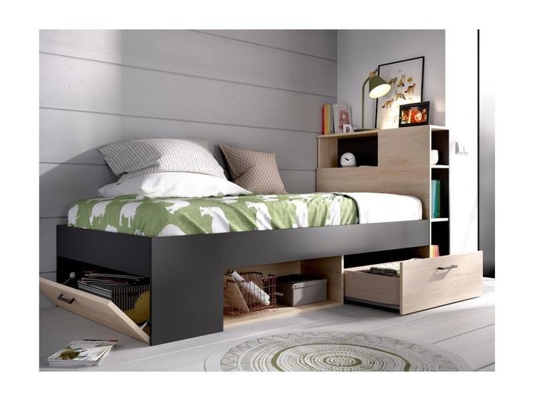 Bett mit Stauraum Schublade Eichefarben LEANDRE Bett mit Stauraum Schublade Eichefarben LEANDRE