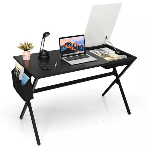 Northio - 120 cm langer Schreibtisch mit Würfelschublade & Seitentasche Computertisch Schwarz+ Weiß, One Size