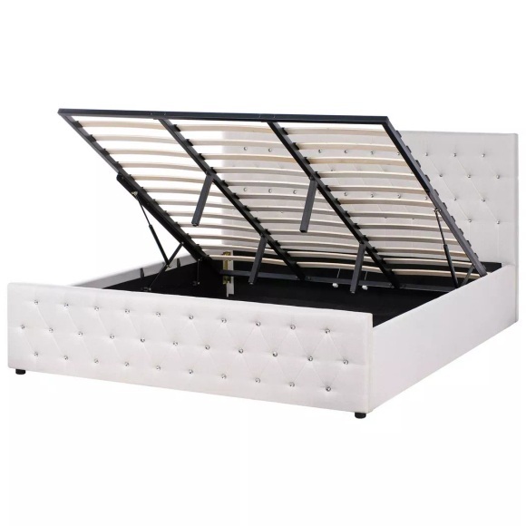 Beliani - Bett mit Stauraum aus Stoff AMIENS, 180x200 cm, Perle