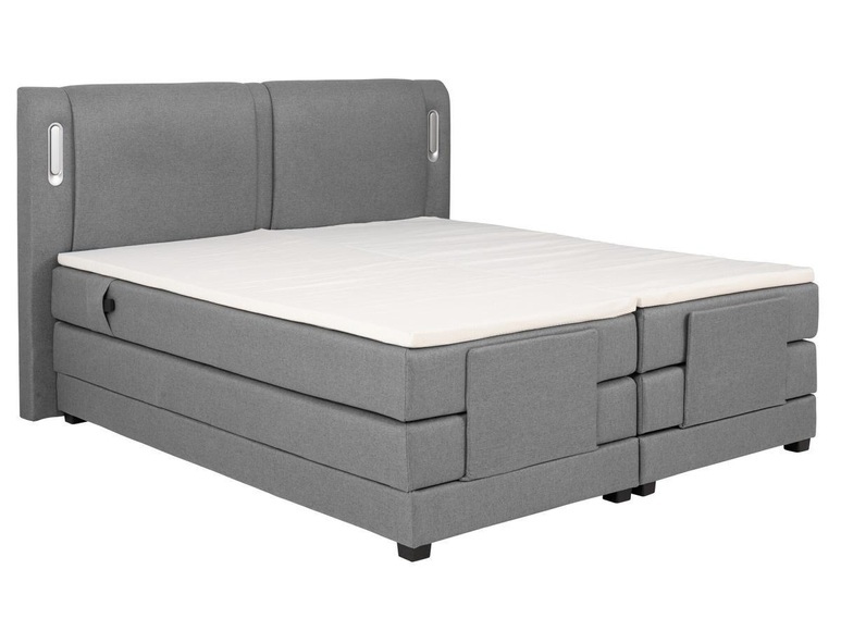 Boxspringbett - Kopfteil mit LED-Beleuchtung + elektrisch verstellbarem Lattenrost + Matratze + Topper - 2 x 90 x 200 cm - Soff - Grau- ASTEMI von PALACIO Boxspringbett - Kopfteil mit LED-Beleuchtung + elektrisch verstellbarem Lattenrost + Matratze +