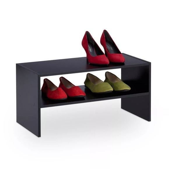 B2X - Schwarzes Schuhregal mit 2 Ablagen, 71cm
