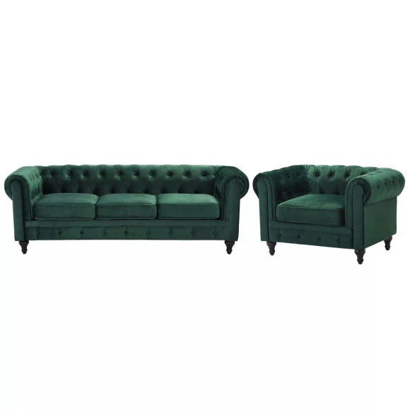 Beliani Sofa Set Samtstoff grün 4-Sitzer CHESTERFIELD