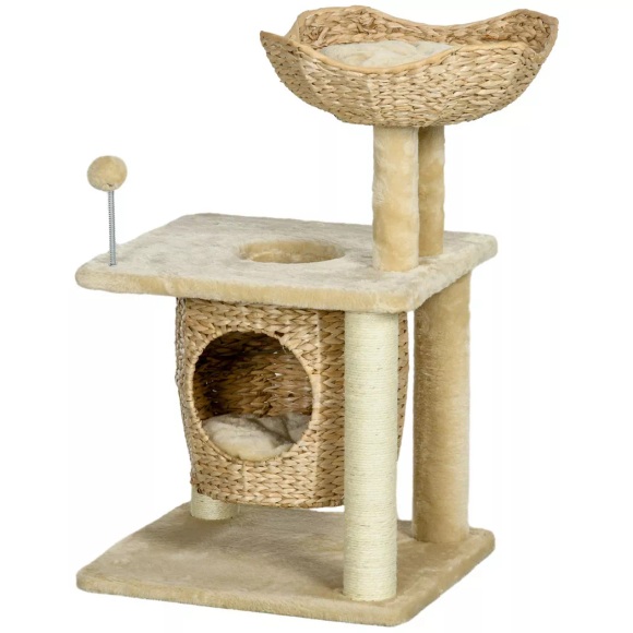 Northio - Katzen Kratzbaum Klein, 74 cm Katzenbaum mit Katzenhöhle, Spielball, Indoor Kletterturm Bett, Kratzmöbel für bis 5 kg, Beige, One Size
