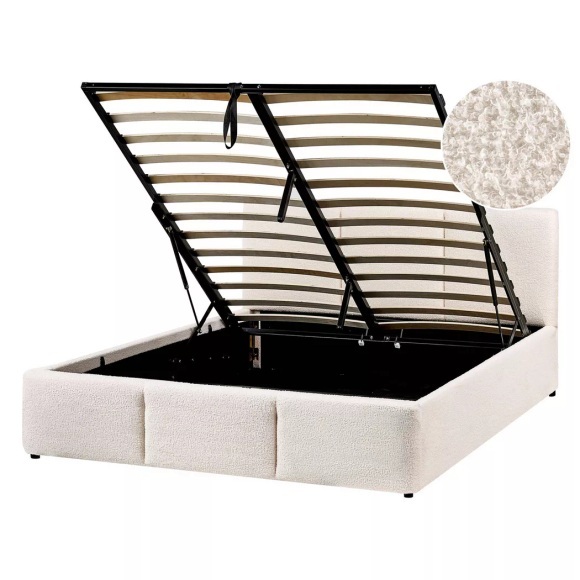 Beliani - Bett mit Stauraum aus Bouclé BOUSSE, 140x200 cm, Schneeweiss