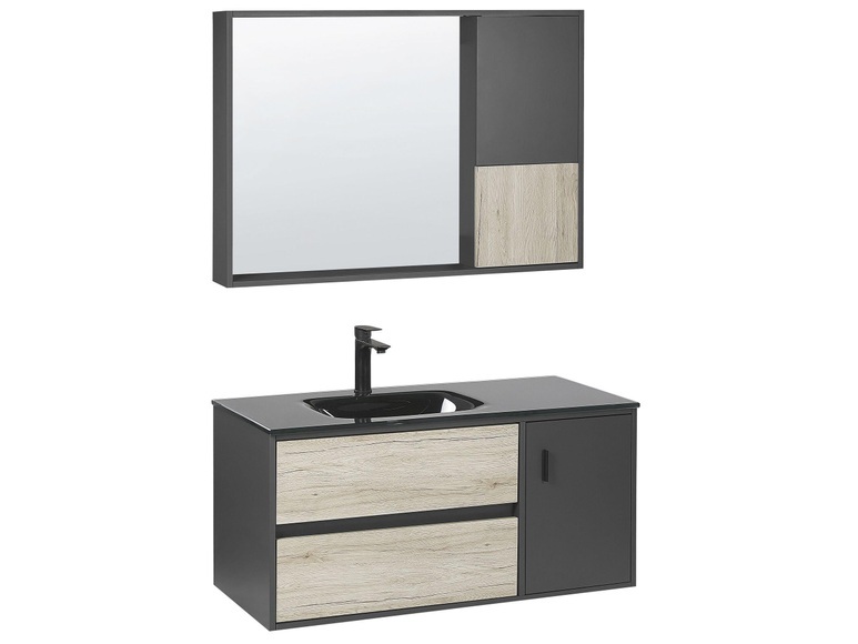 Beliani Badmöbel Set schwarz / heller Holzfarbton 100 cm TERUEL
