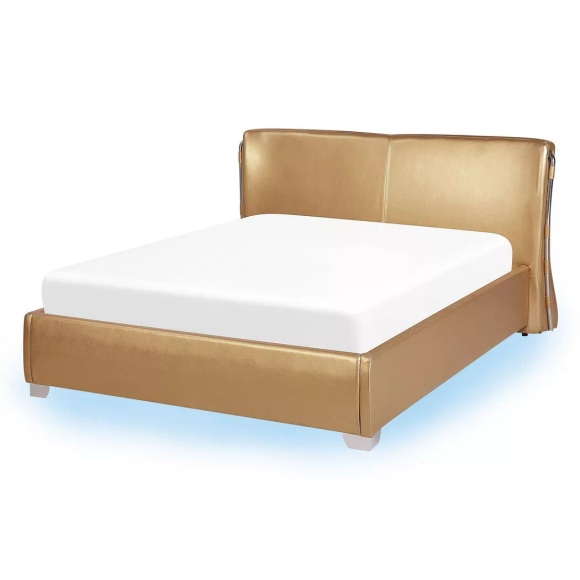 Beliani Lederbett gold Lattenrost 140 x 200 cm mit LED-Beleuchtung bunt PARIS