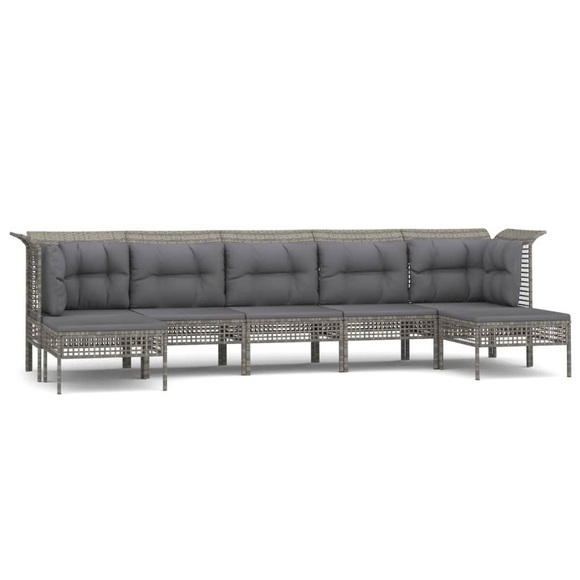 vidaXL 7-tlg. Garten-Lounge-Set mit Kissen Grau Poly Rattan