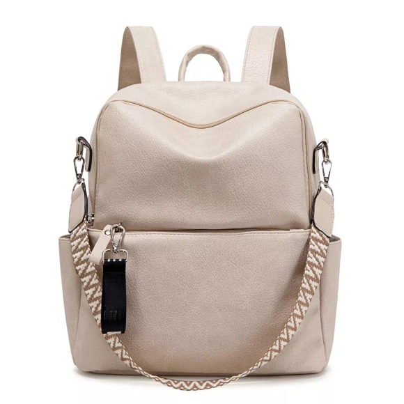 Only-bags.store - Rucksack Klein 2 in 1 Rucksacktasche Leder PU Umhängetasche Schulrucksack Wasserdichter Lederrucksack Diebstahlsicherer Tagesrucksack für unterwegs, Damen, Beige, One Size
