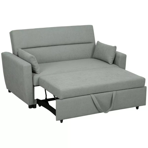 Northio - Schlafsofa, 2-Sitzer Sofa mit Schlaffunktion, Verstellbare Rückenlehne, Couch mit Kissen, Samtoptik, Schlafcouch mit Bettkasten für Wohnzimmer, Gästezimmer, Hellgrau, One Size