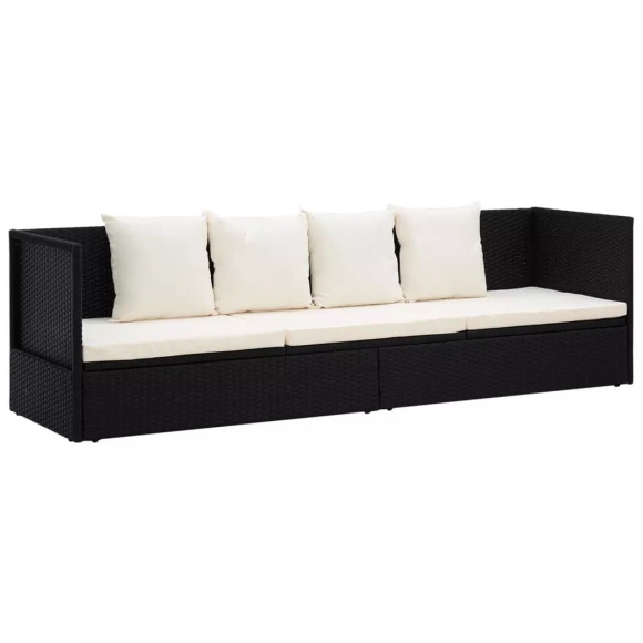 vidaXL Outdoor-Lounge-Bett mit Polster & Kissen Poly Rattan Schwarz