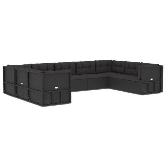 vidaXL 9-tlg. Garten-Lounge-Set mit Kissen Schwarz Poly Rattan