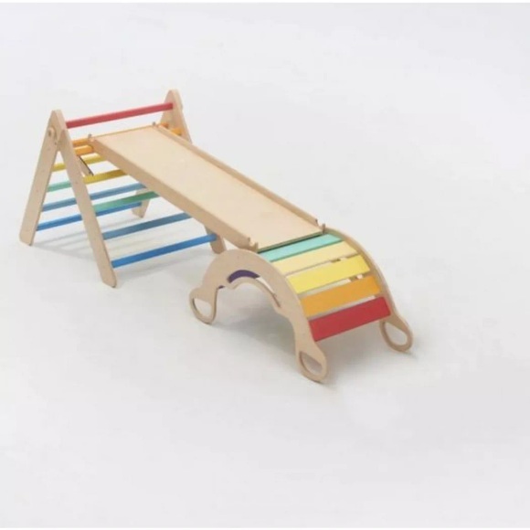 Montessori - Leiter + doppelseitiges Brett Schaukel-Set ® aus Holz Farbe hell, One Size, Multicolor