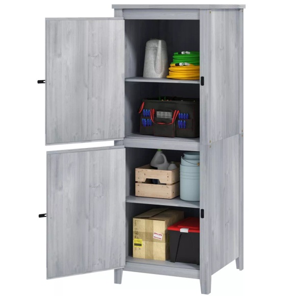 Northio - Gartenschrank Holz, Geräteschuppen wetterfest Geräteschrank, 60x60x160cm, Gerätehaus mit Doppeltür, Ablagen, Abschließbar Werkzeugschrank Gartenschuppen für Garten, Terrasse, Hellgrau |, 158 x 63 cm