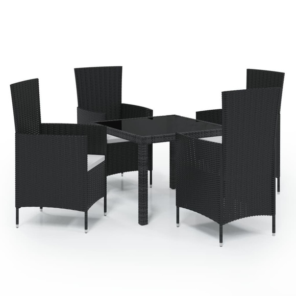 vidaXL 5-tlg. Garten-Essgruppe mit Auflagen Poly Rattan Schwarz