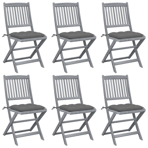 vidaXL Klappbare Gartenstühle 6 Stk. mit Kissen Massivholz Akazie