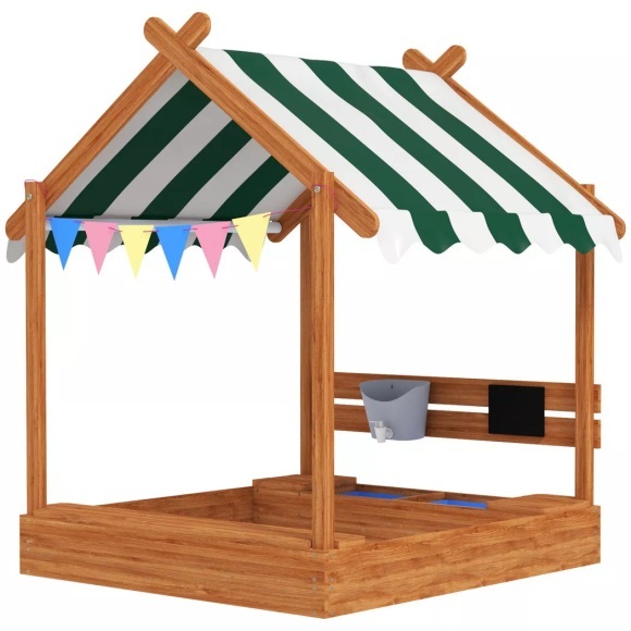 Northio - Sandkasten mit Dach, Sandkiste aus Holz mit Sitzplatz, Spielhaus, 124 x 116 x 146 cm Sandbox mit Tafel für 3-7 Jahre Kinder, Garten, Orange Aosom, 120cm