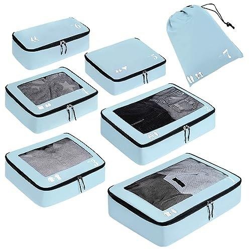 Koffer-organisator, Packwürfel, 7-teiliges Koffer-organisator-set, Packwürfel, Pet Recycled Packsäcke Für Koffer, Koffer-organisator Für Rucksack, Schuhsack, Kleidersäcke Für Koffer Unisex Blau ONE SIZE