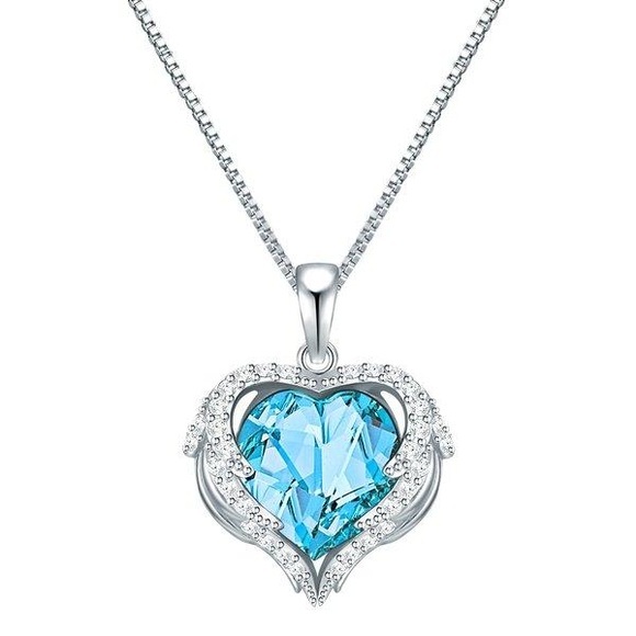 Kette Mit Anhänger Sterling Silber Verziert Mit Kristallen Von Swarovski® Aquamarin Weiß Damen Silber 45cm