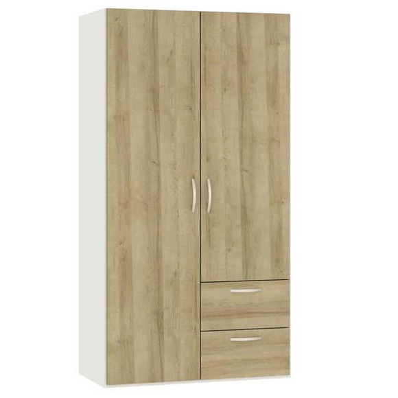 Drehtürenschrank Eichendekor Cremeweiss mit Schubladen 101.9 x 195 Drehtürenschrank Eichendekor Cremeweiss mit Schubladen 101.9 x 195