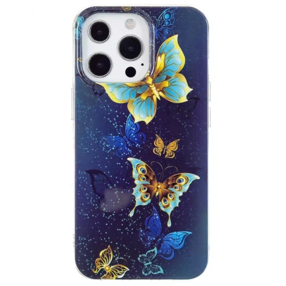 iPhone 15 Pro Max - Nachtleuchtende Silikon Hülle Schmetterlinge
