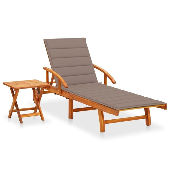 vidaXL Sonnenliege mit Tisch und Auflage Akazie Massivholz